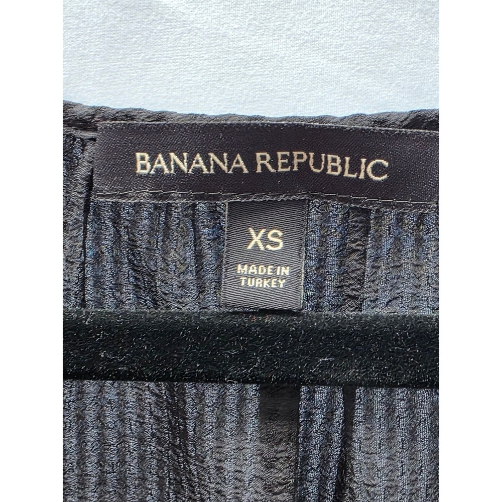 Banana Republic Black Tiered Mini Dress V-Neck Tie 3/4 Sleeve Textured XS - Picture 7 of 8